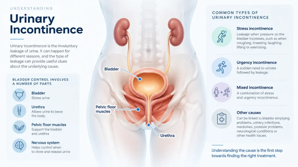 incontinence direct Sheffield infographic on urinary incontinence symptoms reasons and treatment options