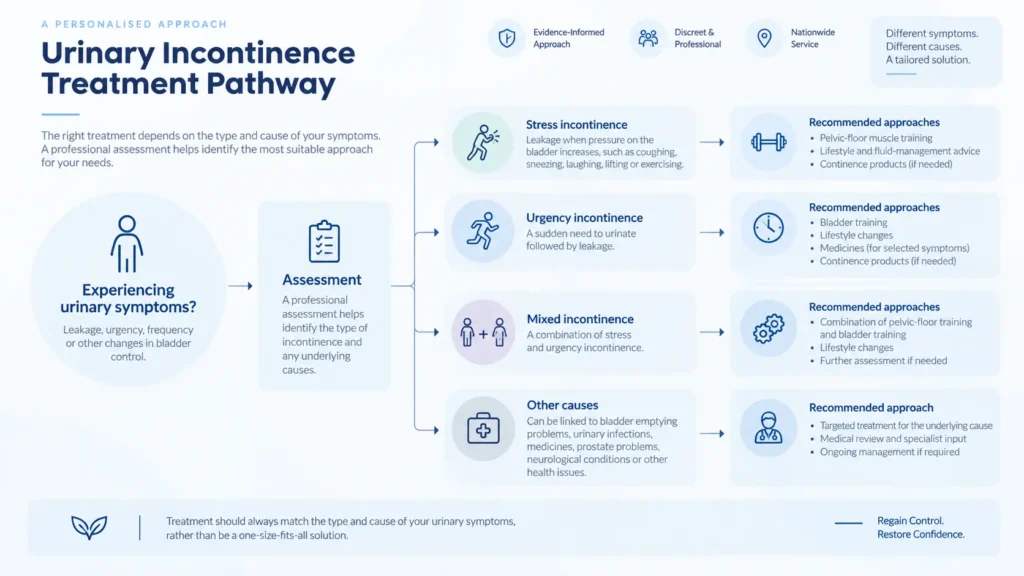 urinary incontinence treatment options infographics from the incontinence direct Sheffield